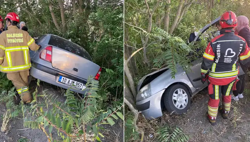 Balıkesir'de Şok Kaza: Otomobil Şarampole Yuvarlandı, İki Yaralı!